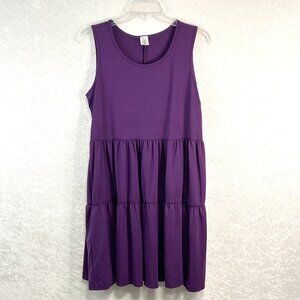 ACTING PRO Tiered Dress Womens S Purple Knit Popover Roomy Sundress